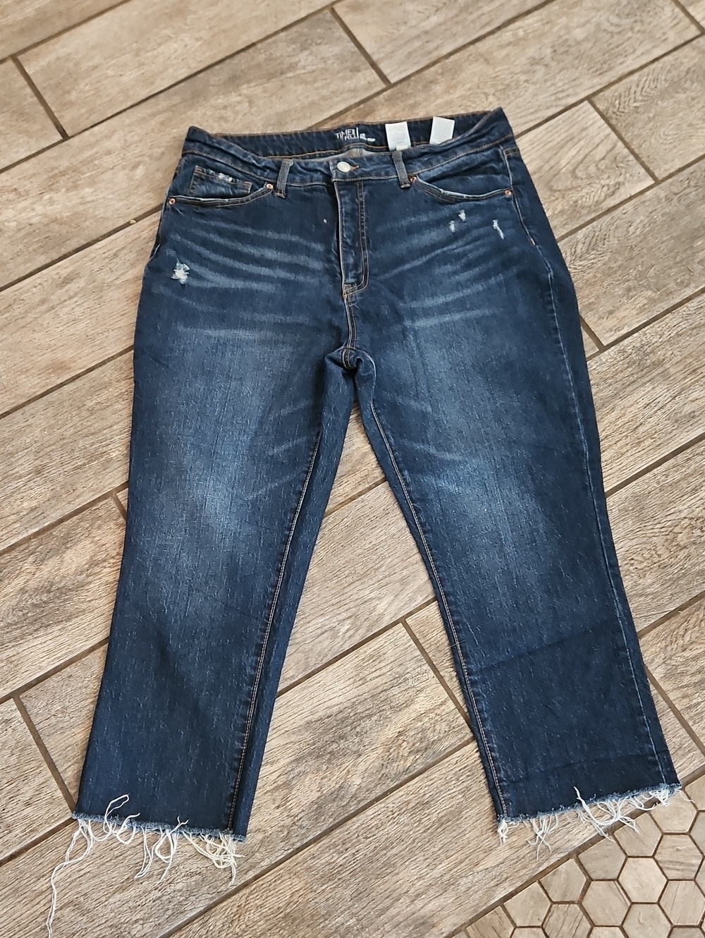 Time and Tru Dark Blue Ankle Frayed Hem Jeans